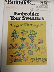Embroidery Transfer Sweaters Butterick 5173 Sewing Pattern UC VTG Fruit Flowers - Picture 1 of 7