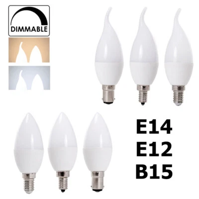 Dimmable LED Candle Light Bulb E14 E12 B15 5W Flame White 220-240V 3000-6000K - Image 1 of 4