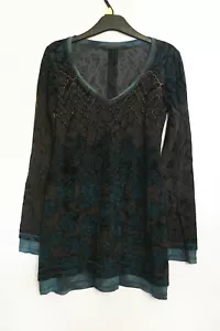 Beate Heymann Long-Sleeve Top Black and Blue Floral Design - Size 10 - (#10) - Picture 1 of 8