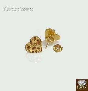 10k Gold Nugget Heart Earrings Push Back Real 10kt Gold men Women - Picture 1 of 4