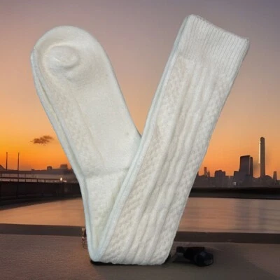 VTG Socks Hosiery 80s Cable Knit White NOS 9-11 22" USA Stocking School Girls - Image 1 of 4