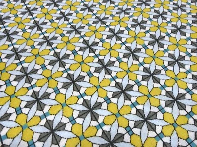 Stoff Baumwolle Popeline Ornamente grafische Muster gelb blau grau Kleiderstoff - Bild 1 von 4