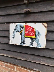 FREMLINS ENAMEL SIGN FREMLINS ELEPHANT ALE SIGN BEER PUB ENAMEL SIGN PORCELAIN - Picture 1 of 12
