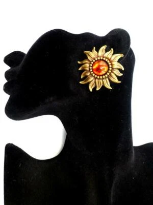 VINTAGE STEPHEN DWECK 1990 Couture Amber & Bronze Sunflower Clip Earrings - Image 1 of 3