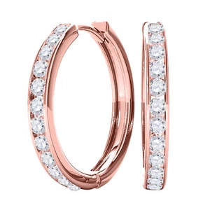 0.5 Carat Natural Round White Diamond Hoop Earrings in 10K Gold  - Picture 1 of 30