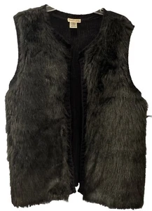 Love On A Hanger Vintage Women’s Size XL Faux Fur Black Knit Vest  Open Bohemian - Picture 1 of 10