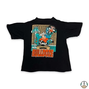 Vintage 90s Bulldoze Football T Shirt Mens Medium Black Funny Graphic Sports Tee - Picture 1 of 6
