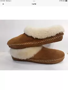 LL Bean Squam Lake Unisex braun Wildleder böse gute Lammfell gefütterte Pantolette Slipper 8 - Bild 1 von 6