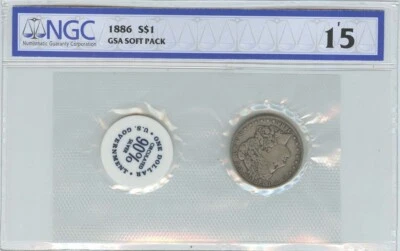 1886 Morgan Dollar GSA SOFT PACK S$1 NGC F15 - Image 1 of 2