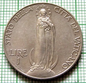 VATICAN PIVS XI 1934 1 LIRA VIRGIN MARY on Globe, Nickel yes we combine postage - Picture 1 of 6