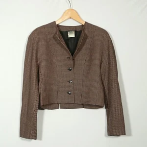 Vintage 80s 90s Laura Ashley Houndstooth Wool Blazer - Made In England - UK 16 - Picture 1 of 10