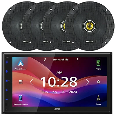 JVC Single-Din Bluetooth MP3/USB Receiver, 4x 6.5" 300W Max Coaxial Car Speakers - Image 1 of 3
