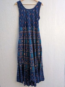Handmade Indian Block Print Cotton Midi Dress With Pockets Hippie Boho Large - Picture 1 of 6