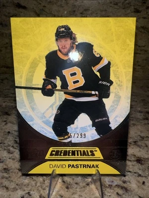 2021-22 Upper Deck Credentials - David Pastrnak #49 Yellow /299 Boston Bruins - Image 1 of 4