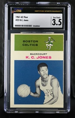 1961-62 Fleer #22 K.C. Jones Boston Celtics – Rookie Card - CSG 3 VG+  - Image 1 of 2