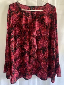 Roz & Ali Womens Plus 3X Floral  Blouse Long Sleeve Shirt Top - Picture 1 of 9