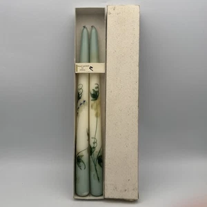 Vintage handbemalte 12" Spitzkerzen Paar Blumen Weinrebe im Originalkarton - Bild 1 von 7