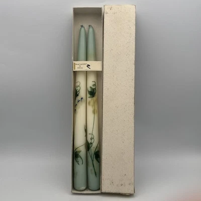 复古手绘 12 英寸锥形蜡烛一对花卉葡萄藤原装盒 — 第 1/4 张图片