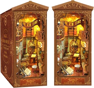 DIY Book Nook Kit with LED Light, 3D Wooden Bookshelf Insert Craft Adults Teens - Picture 1 of 11