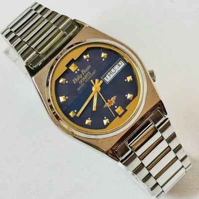 Vintage Philip Persio Blue Dial Men's Day/Date Watch Silver Bracelet B109 - Image 1 of 4