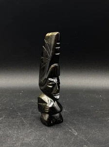 Handgeschnitzter schwarzer Onyx Obsidian Azteken Krieger 5,5" Totem Skulptur Mexiko - Bild 1 von 8