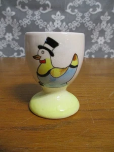 Vintage Yellow White Egg Cup with Duck in Top Hat - Japan - Picture 1 of 8