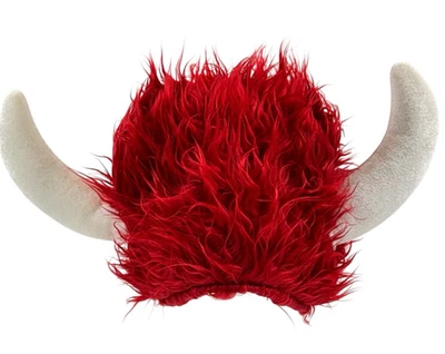 Red Viking Horn Hat Furry Plush Costume Helmet Faux Fur Fun Cosplay Adult Unisex - Image 1 of 4