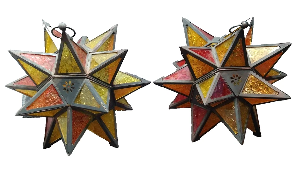 Juego de 2 candelabros candelabros marroquíes de 14" para colgar estrellas Foto 1 de 4