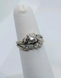 Beautiful Unique 14K White Gold And Diamonds Wedding Set, Size 5.5 - Picture 1 of 24