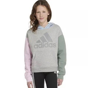 ADIDAS Colorblock Fleece Hoodie Sweater Girl Size 14 Large 90s 80s Retro Style - Picture 1 of 9