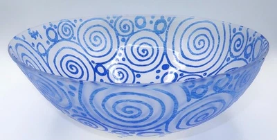 Vidrio Artístico E & M VIDRIO Reino Unido, Azul Cobalto, Doodle Bowl Esmerilado, 10 3/4" Foto 1 de 4