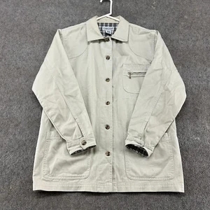 VINTAGE Cabin Creek Jacket Womens M Beige Flannel Lined Barn Chore Coat Canvas - Picture 1 of 8