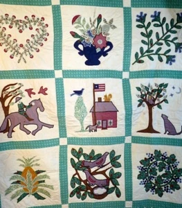 Vintage 56" x 56" Hand Stitched Applique Wall Quilt Animals, Flowers, Tree - Picture 1 of 8
