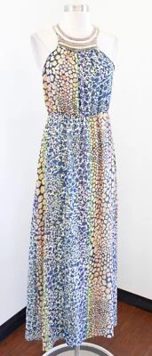HD in Paris Anthropologie Mayacamas Beaded Halter Maxi Dress Size 0 Printed Boho - Image 1 of 4