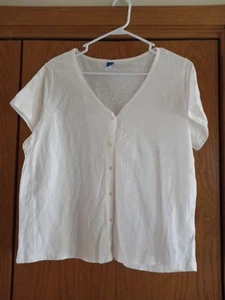 Old Navy Button Up V-Neck Blouse White Button up Blouse Top Sz L - Picture 1 of 3