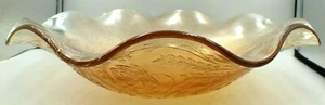 VTG Jeannette Floragold Louisa Ruffled Bowl 12" Fruit Console Marigold Carnival - Picture 1 of 5