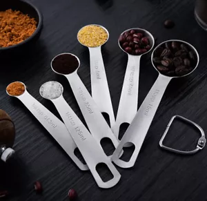 6 pcs Difference Size Stainless Steel Measuring Spoons Tea Coffee Home Cooking - Picture 1 of 6