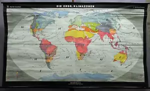 Pull-down Mural Wall Chart Poster Geography World Map the Earth Climate Zones - Picture 1 of 9