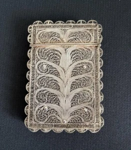 Antique Silver Business Card Holder Handmade Case Filigree Box Arabesques Rare - Picture 1 of 3