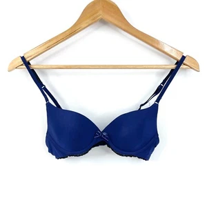 Elle Macpherson Intimates Contour Bra Size 10B Navy Underwire Padded Lace Trim - Picture 1 of 10