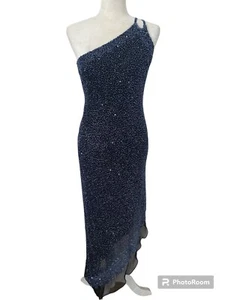 Scala Cocktail Dress Vintage Y2K Fairy Silk Blue Beaded XL Asymmetrical - Picture 1 of 10
