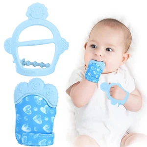 Silicone Teething Mitt, 2Pcs Baby Teething Mitten with Adjustable Strap, Crinkle - Picture 1 of 12