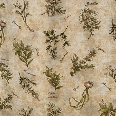 Waverly Giardino Fabric 1.33 yds Yellow Italian Herbs Cotton Upholsery - Image 1 of 4