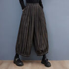 Korean Fashion Stripe Loose Wide Legs Cropped Pants Elastic Waist Trousers Women