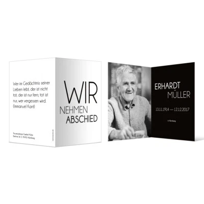 Sterbebild Totenzettel Trauerkarten Individuell - Schlicht Schwarz/Weiß - Bild 1 von 3