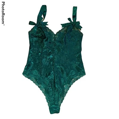 复古维多利亚的秘密 L 金色标签绿色蕾丝泰迪紧身衣裤亲密性感 — 第 1/4 张图片