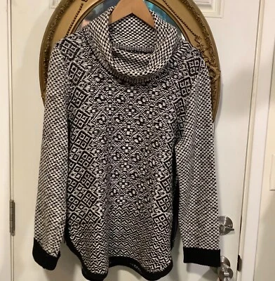 Lucky Brand Negro Blanco Geo Patrón Capucha Cuello Cremallera Suéter Grande Foto 1 de 4