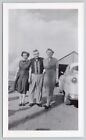 Lucky Guy! ~ Two Women, Nice Old Car, Barn, Field ~ Vintage Photo Photograph
