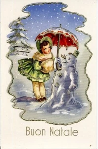 Complete set of 6 vintage cards Snowman Childrens Xmas PC Circa 1940 ITALY 2 - Picture 1 of 6