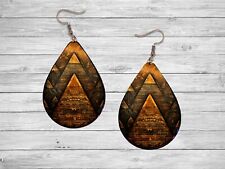 Aztec Pyramids Earrings Handmade Wood Tear Drop Dangle Printed Jewelry Western